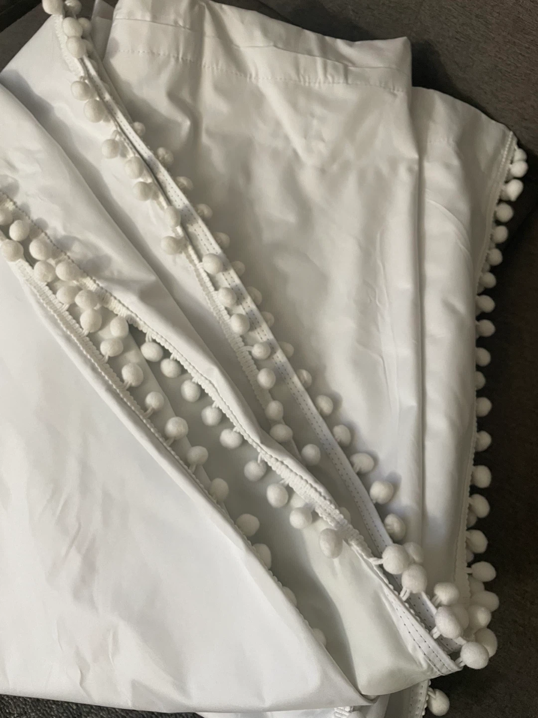 White Blackout Curtains w/ Pom Poms - 95 inch