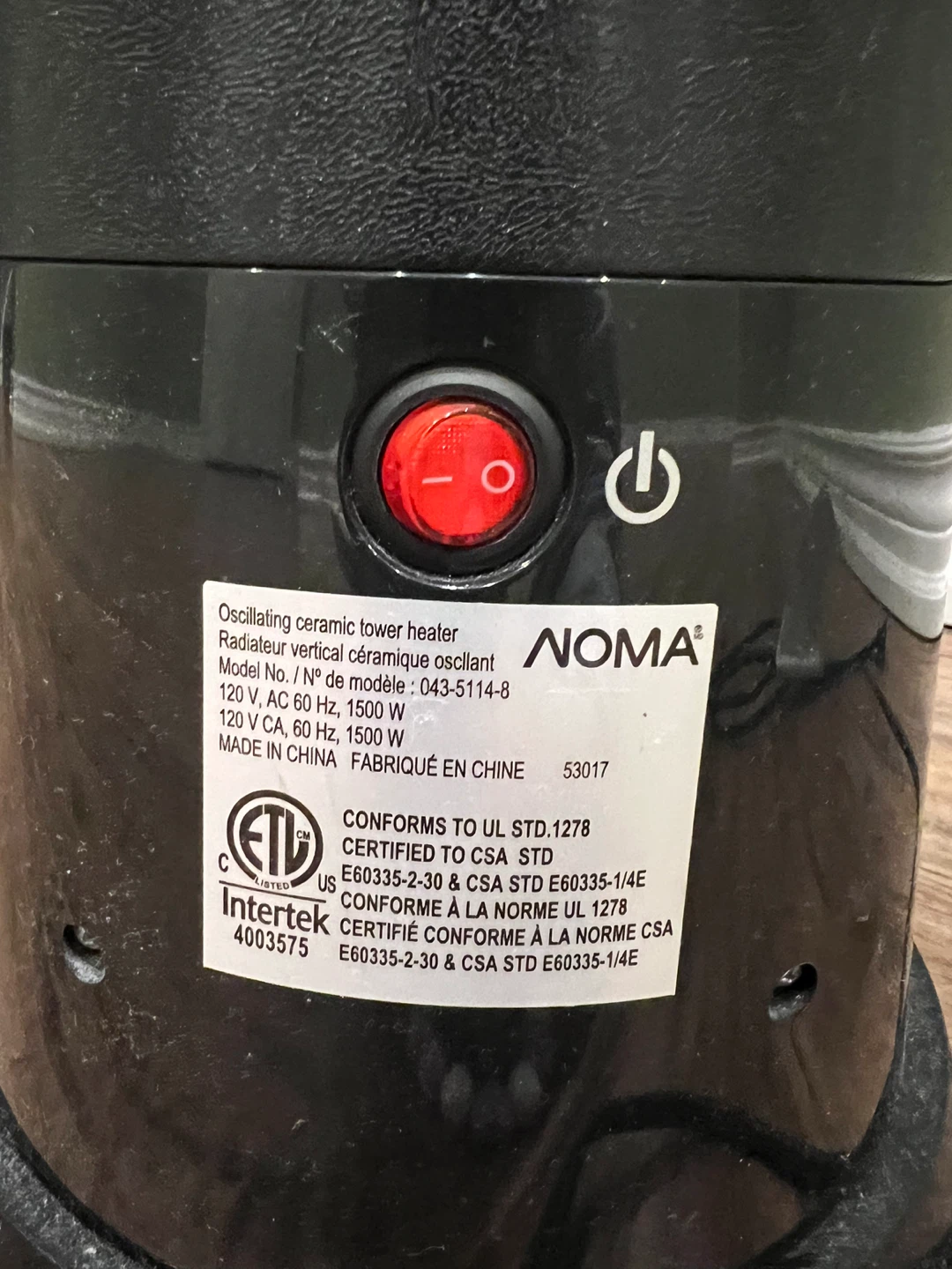 NOMA Oscillating Ceramic Tower Heater - photo 3