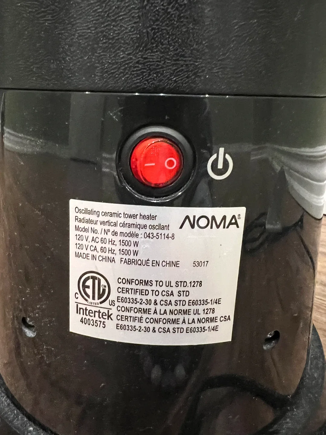 NOMA Oscillating Ceramic Tower Heater image indicator(3)