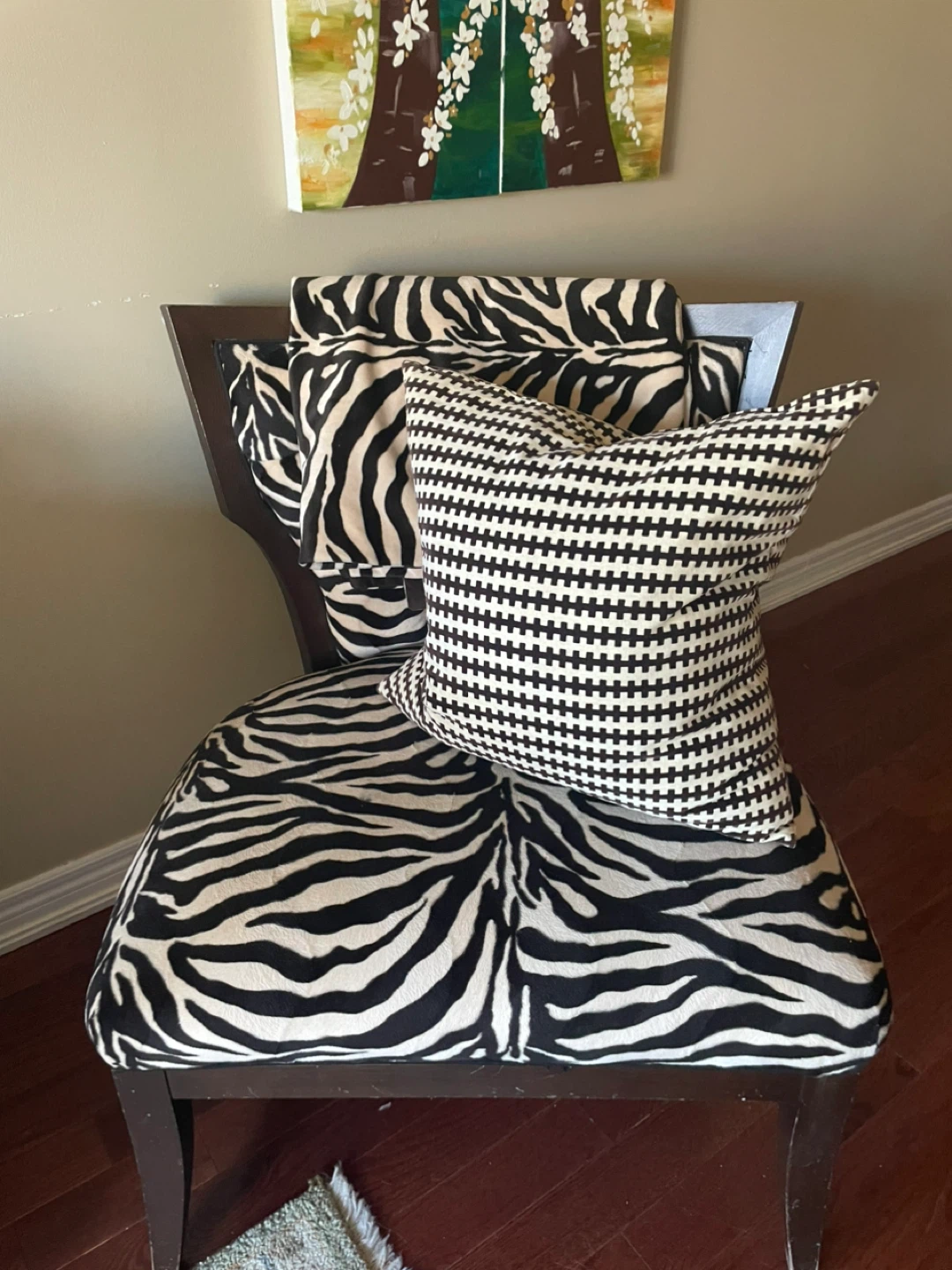 Zebra Print Accent Chair and throw blanket