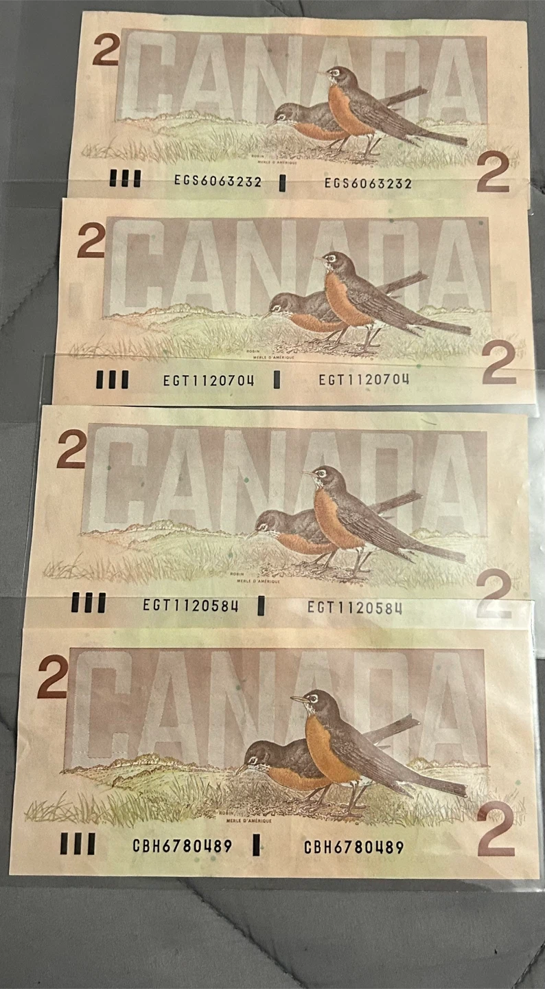 Collection of 4 Canadian 2 Dollar Bills, 1986 - photo 2