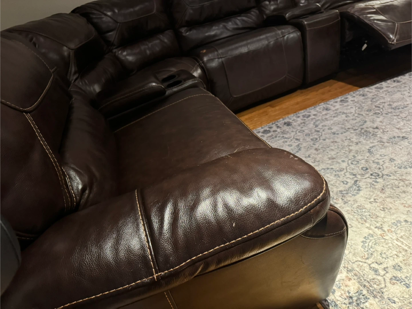 Brown Leather Sectional Sofa - photo 3