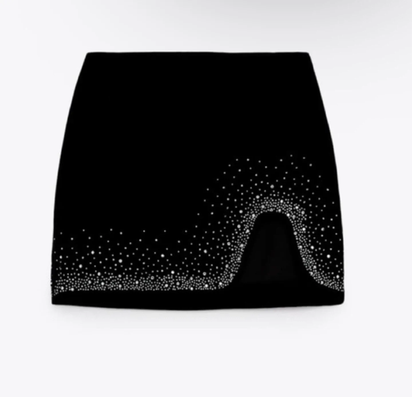 NWOT ZARA Velvet Rhinestone Asymmetrical Mini Skirt image indicator(5)