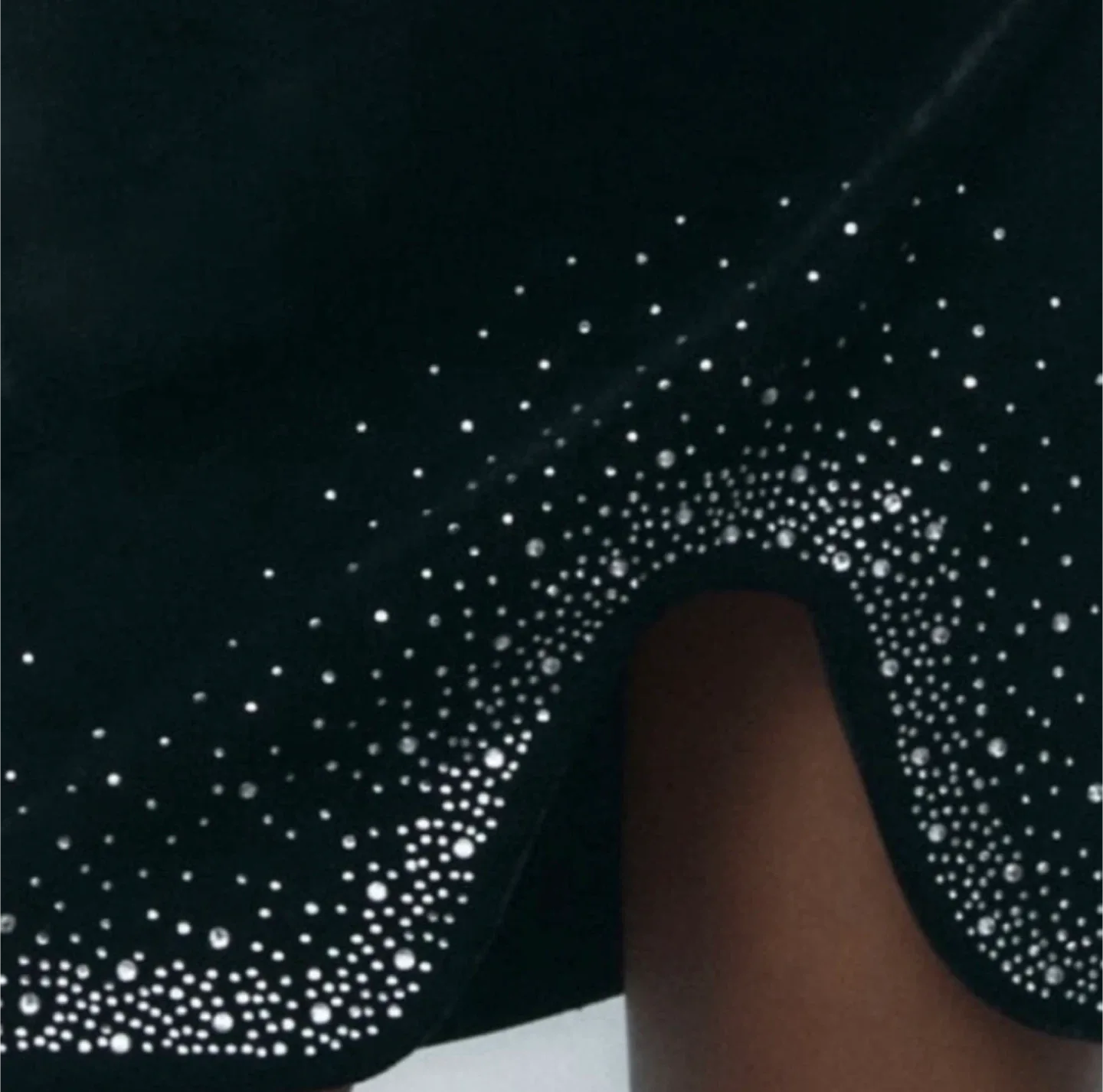 NWOT ZARA Velvet Rhinestone Asymmetrical Mini Skirt image indicator(8)