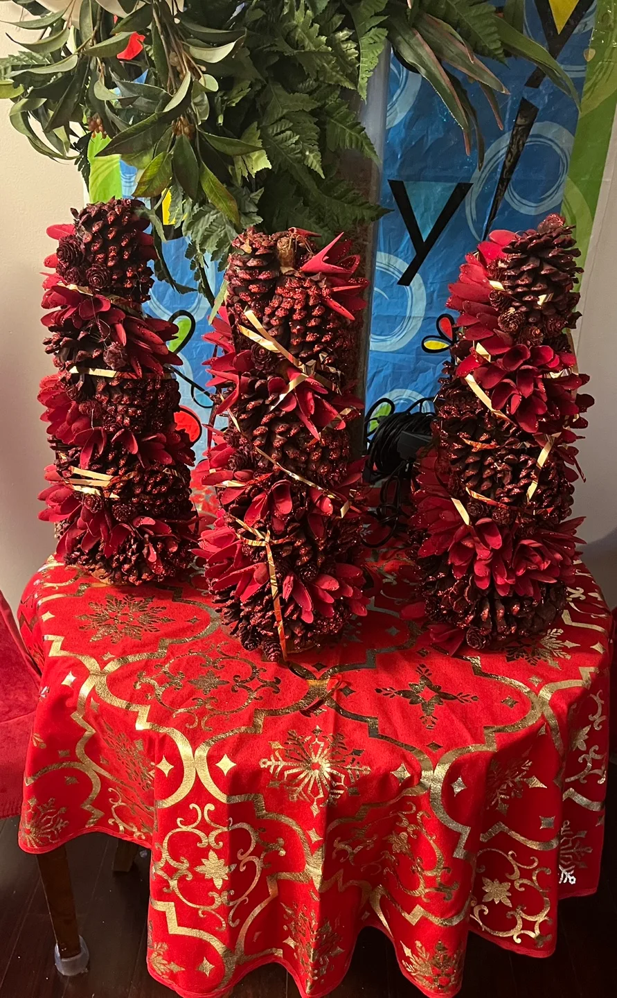 🎄 Set of 3 Red Decorative Christmas Trees – 40 cm Each 🎄 image indicator(4)