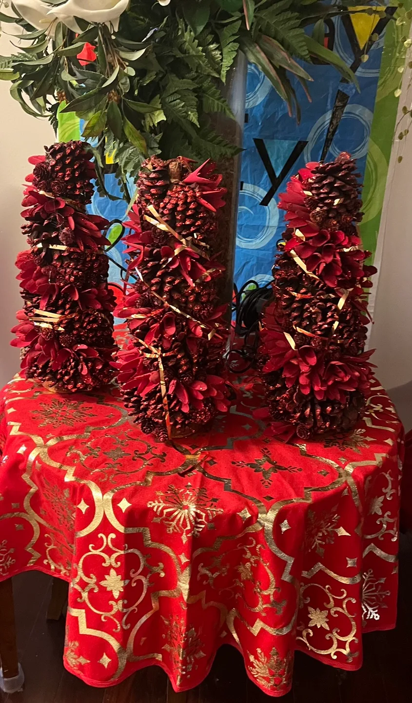 🎄 Set of 3 Red Decorative Christmas Trees – 40 cm Each 🎄 image indicator(2)