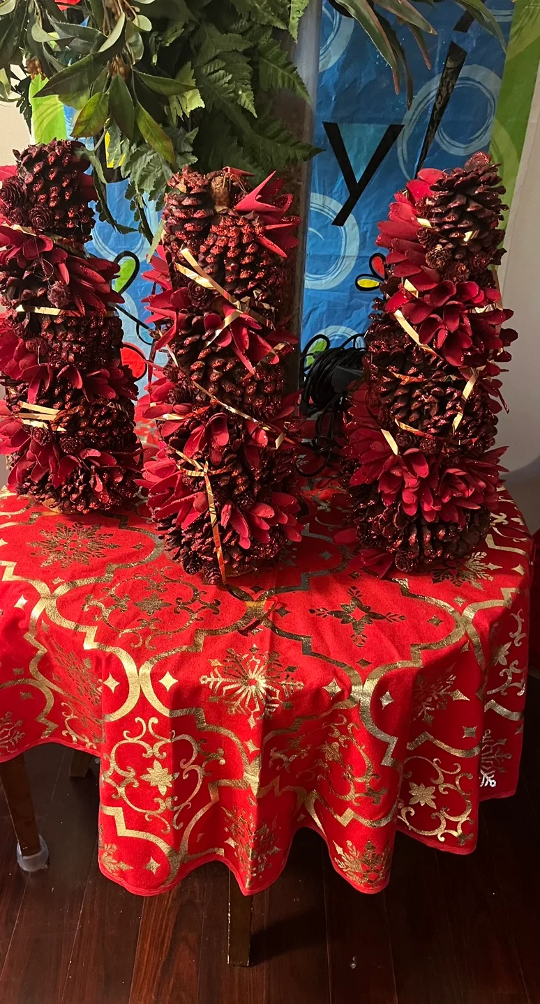 🎄 Set of 3 Red Decorative Christmas Trees – 40 cm Each 🎄 image indicator(5)