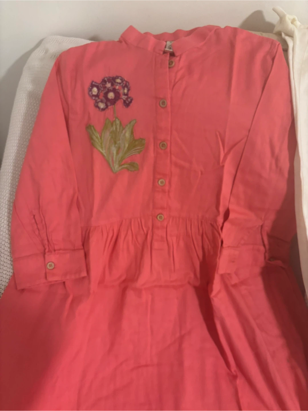 Coral Dress with Floral Embroidery - photo 2