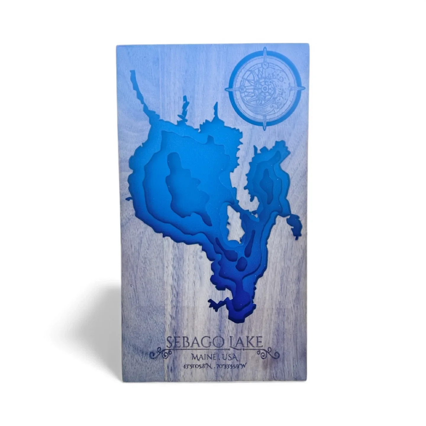 Handcrafted 3D Wooden Map – Sebago Lake, Maine USA