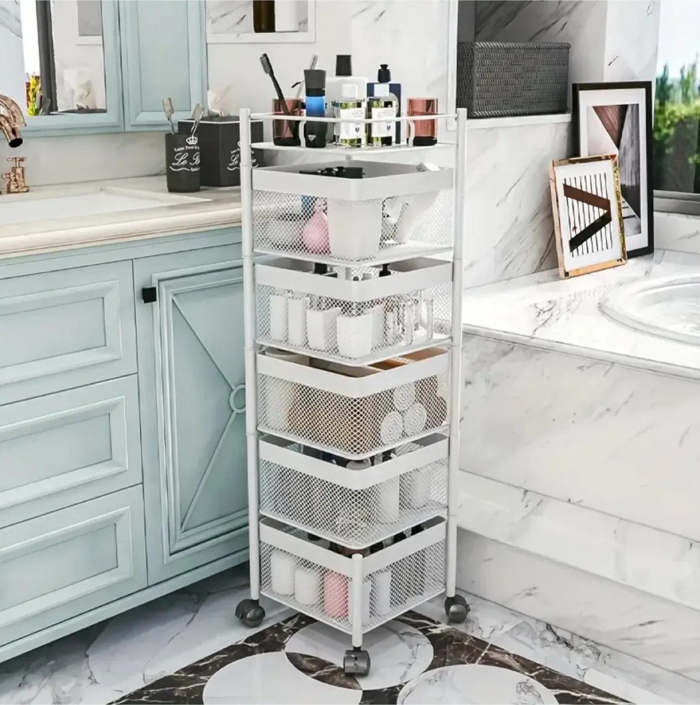 Rolling Storage Cart with 5 Baskets - BRAND NEW IN BOX image indicator(4)