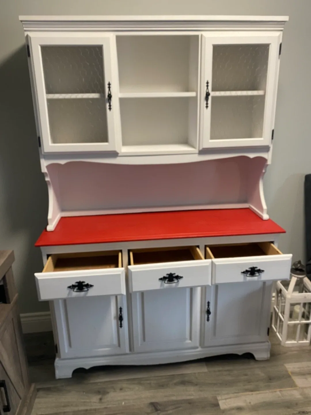 White & Red Hutch Cabinet