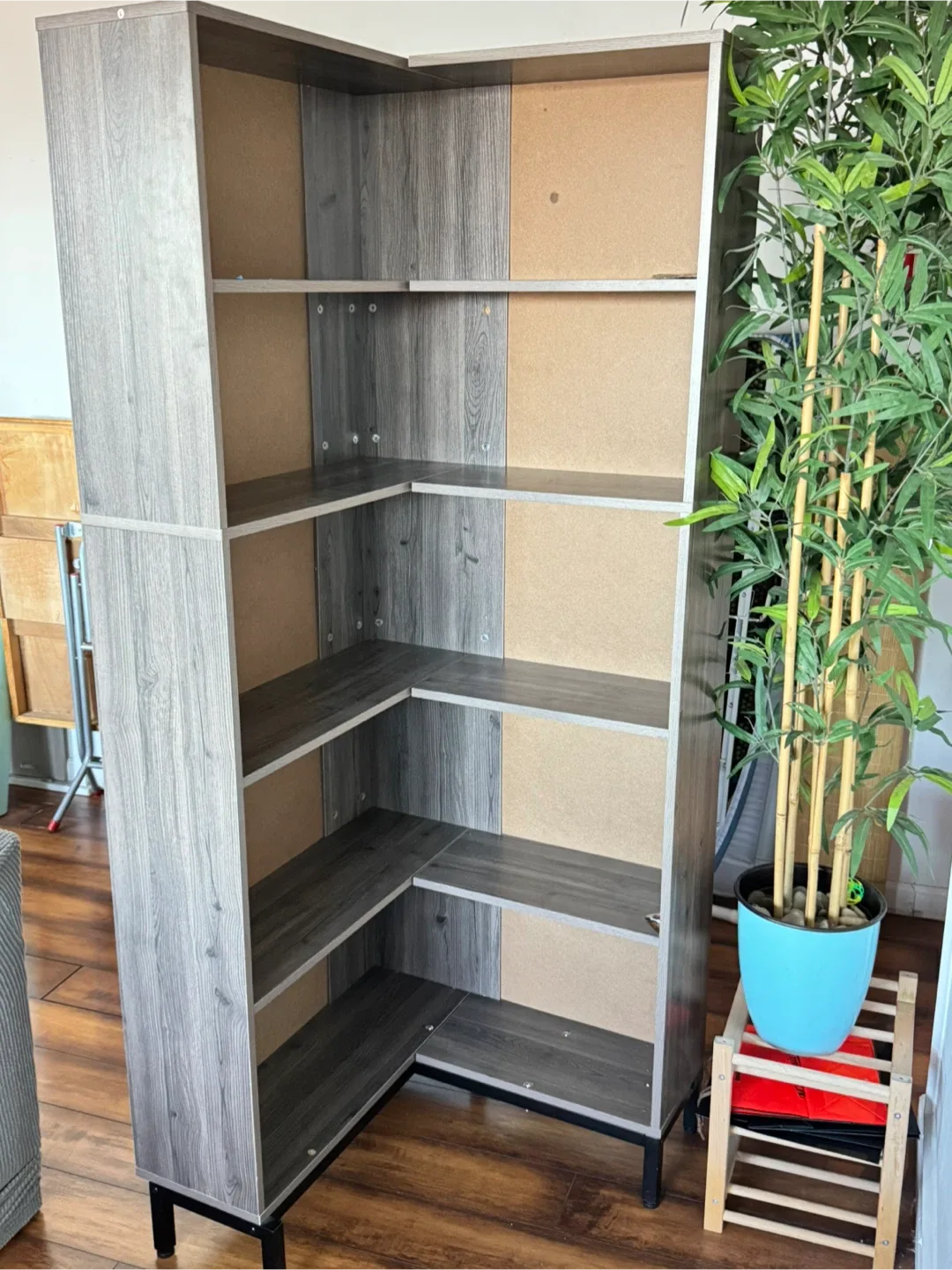 Corner Shelf Bookcase - Gray Wood Grain