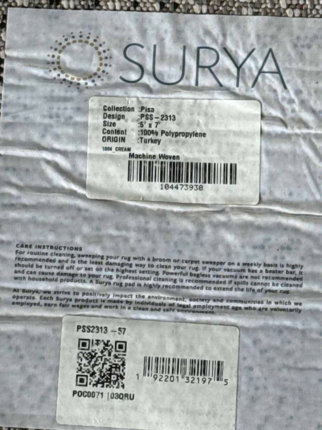 Surya Pisa PSS-2313 Area Rug - 5' x 7' Cream - photo 3