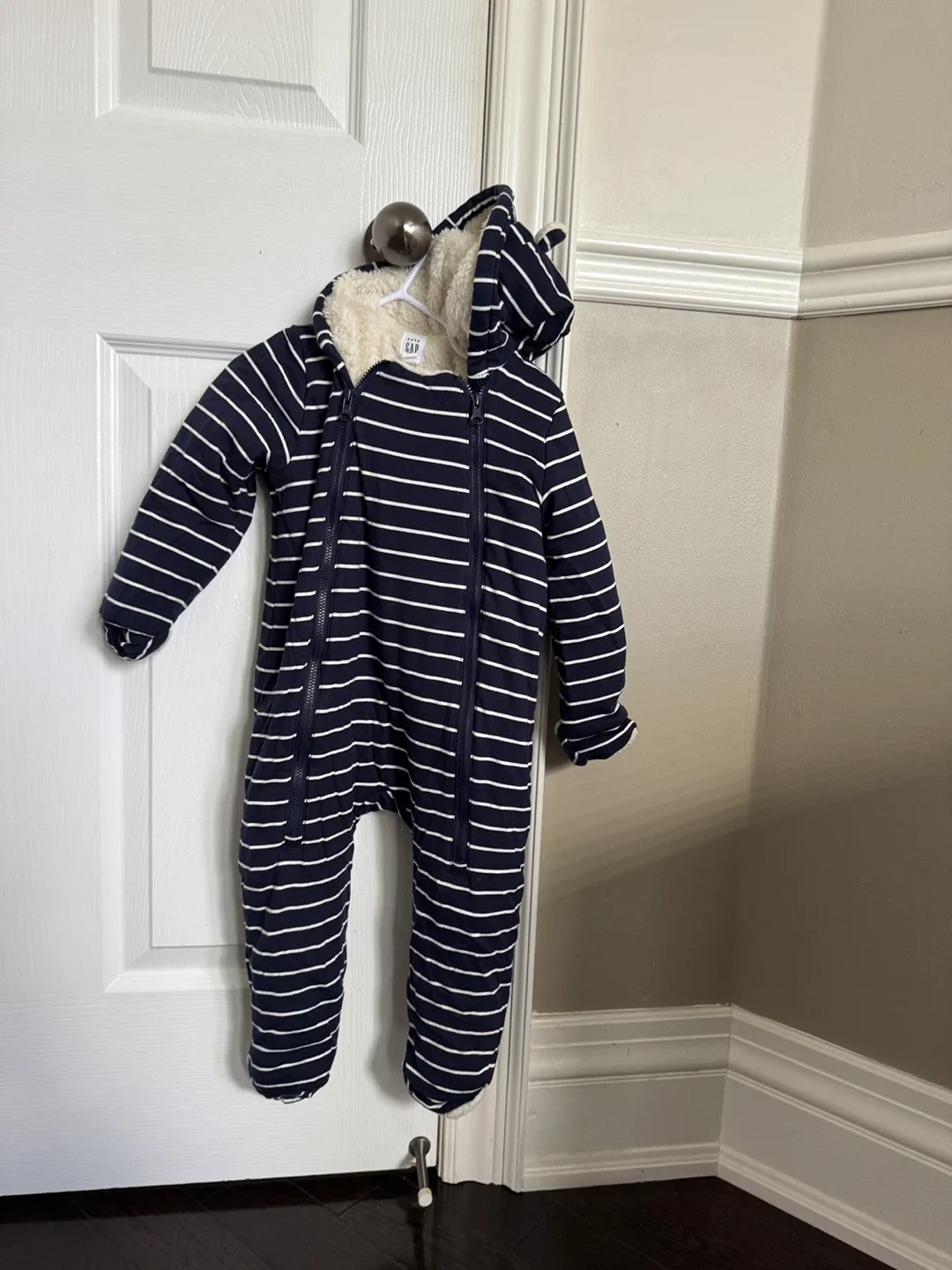 Gap Striped Bear Hooded Snowsuit - size 18 months