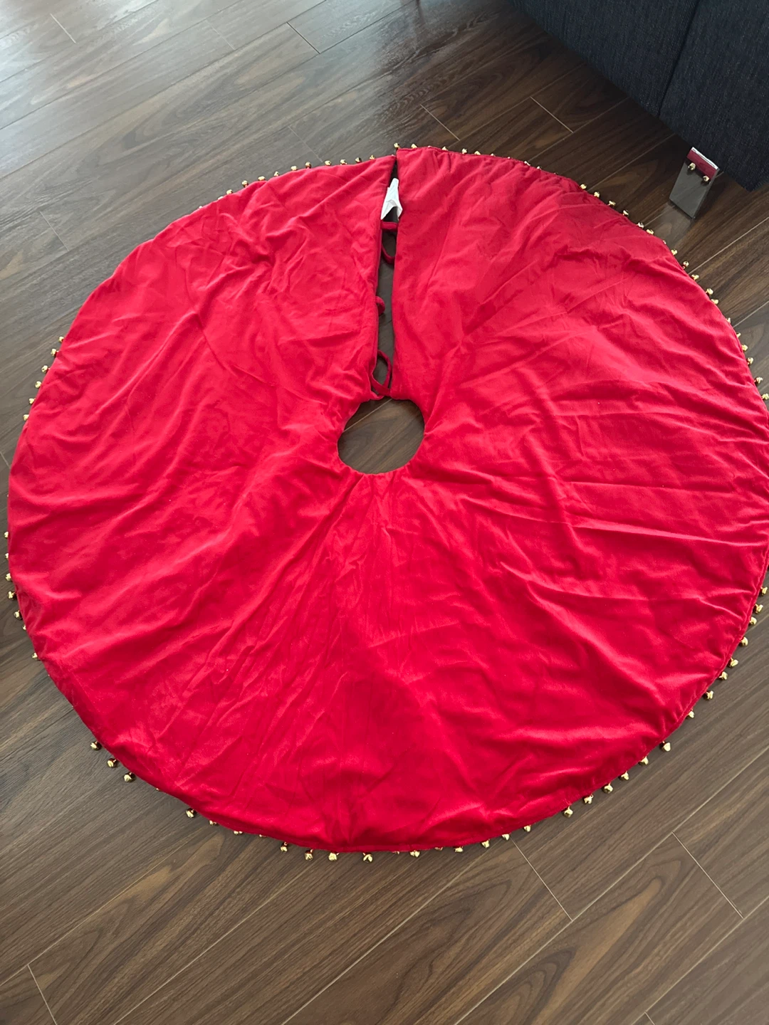 Red Velvet Christmas Tree Skirt with Bells