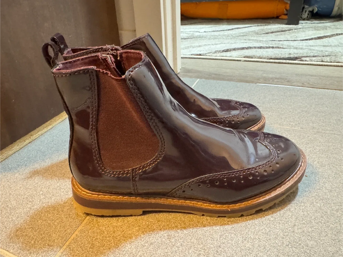 Zaba Burgundy Patent Leather Chelsea Boots - Size 6
