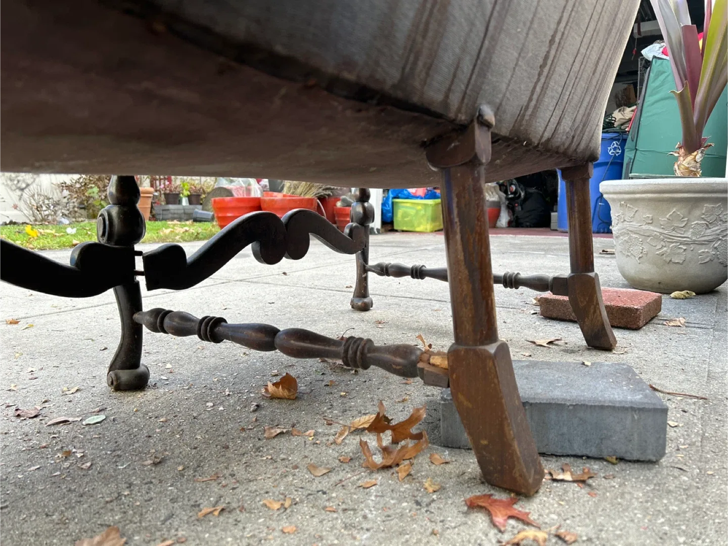 vintage or antique velvet settee with a carved wood frame image indicator(6)