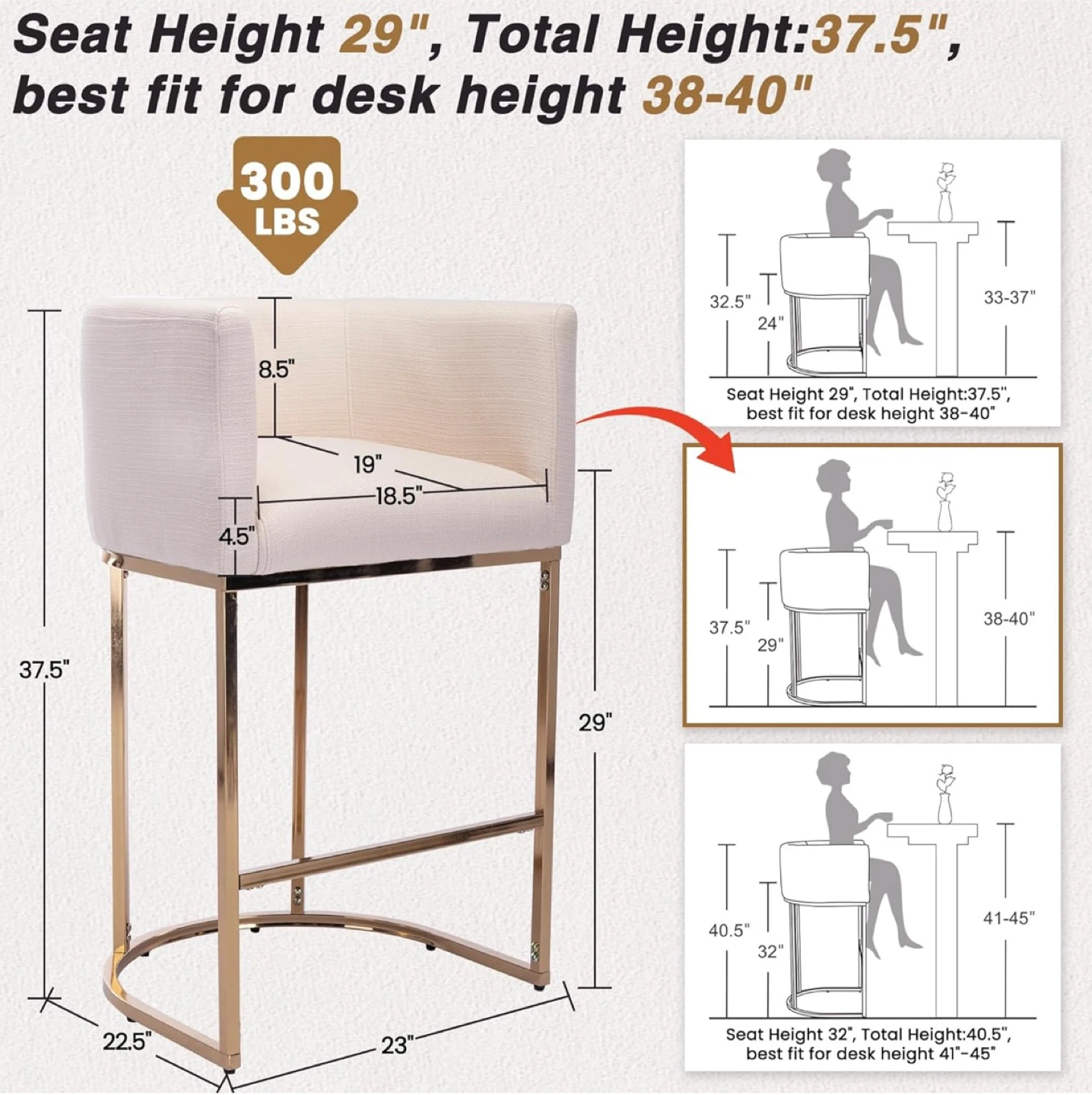 Cream & Gold Bar Stool - 29" Seat Height - photo 3