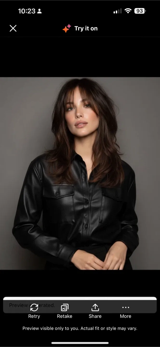 Black  Leather Button-Up Shirt - Size S