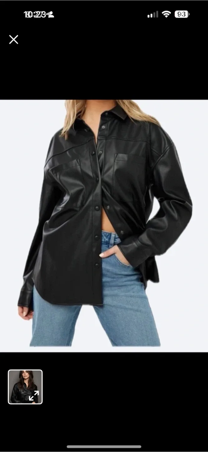 Black  Leather Button-Up Shirt - Size S image indicator(2)