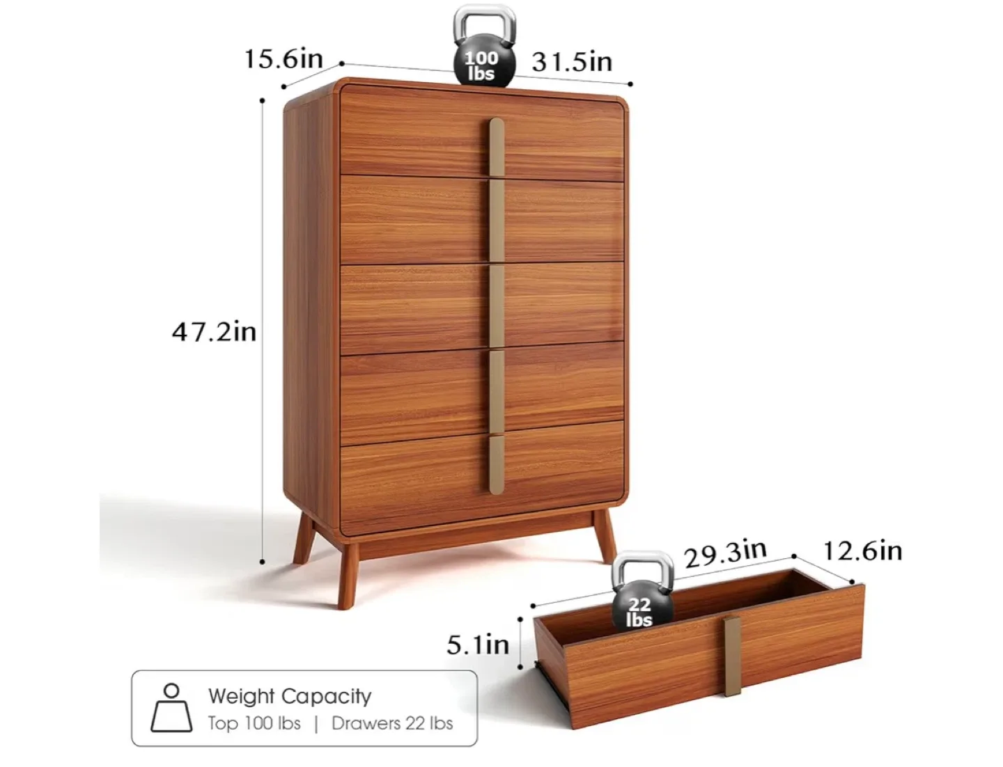 5-Drawer Brown Wood Chest Dresser image indicator(2)