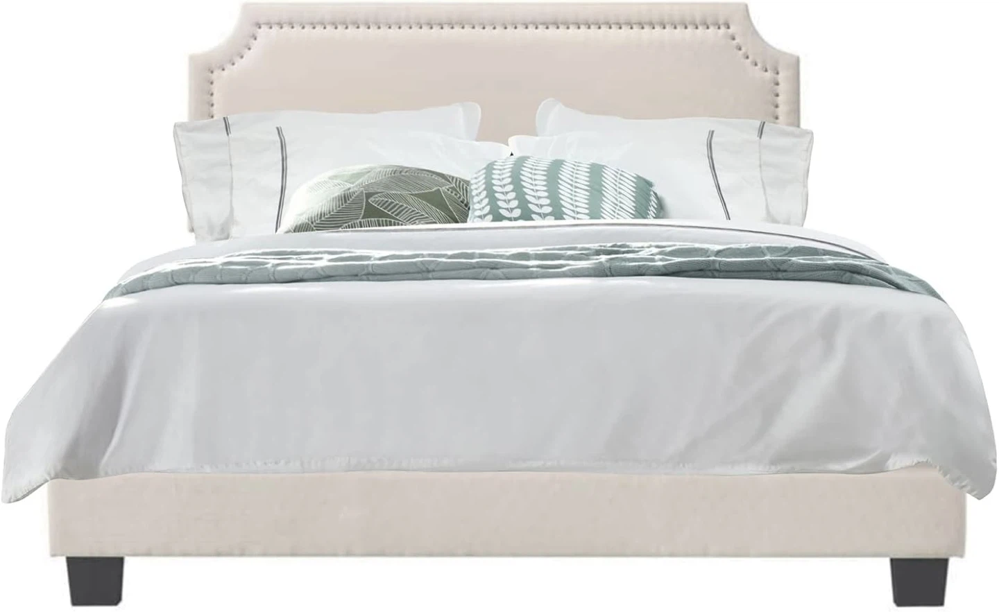 Upholstered Platform Bed with Nailhead Trim