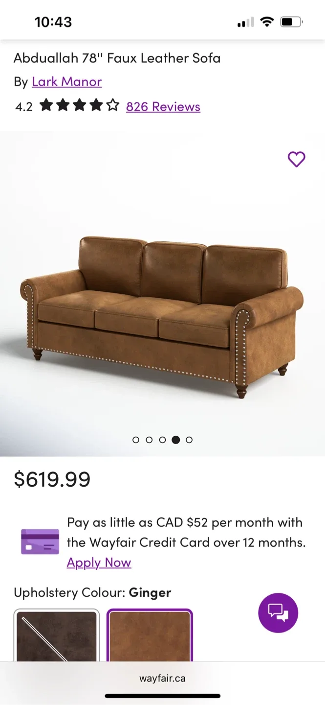 Abdullah 78" Faux Leather Sofa - Ginger image indicator(5)