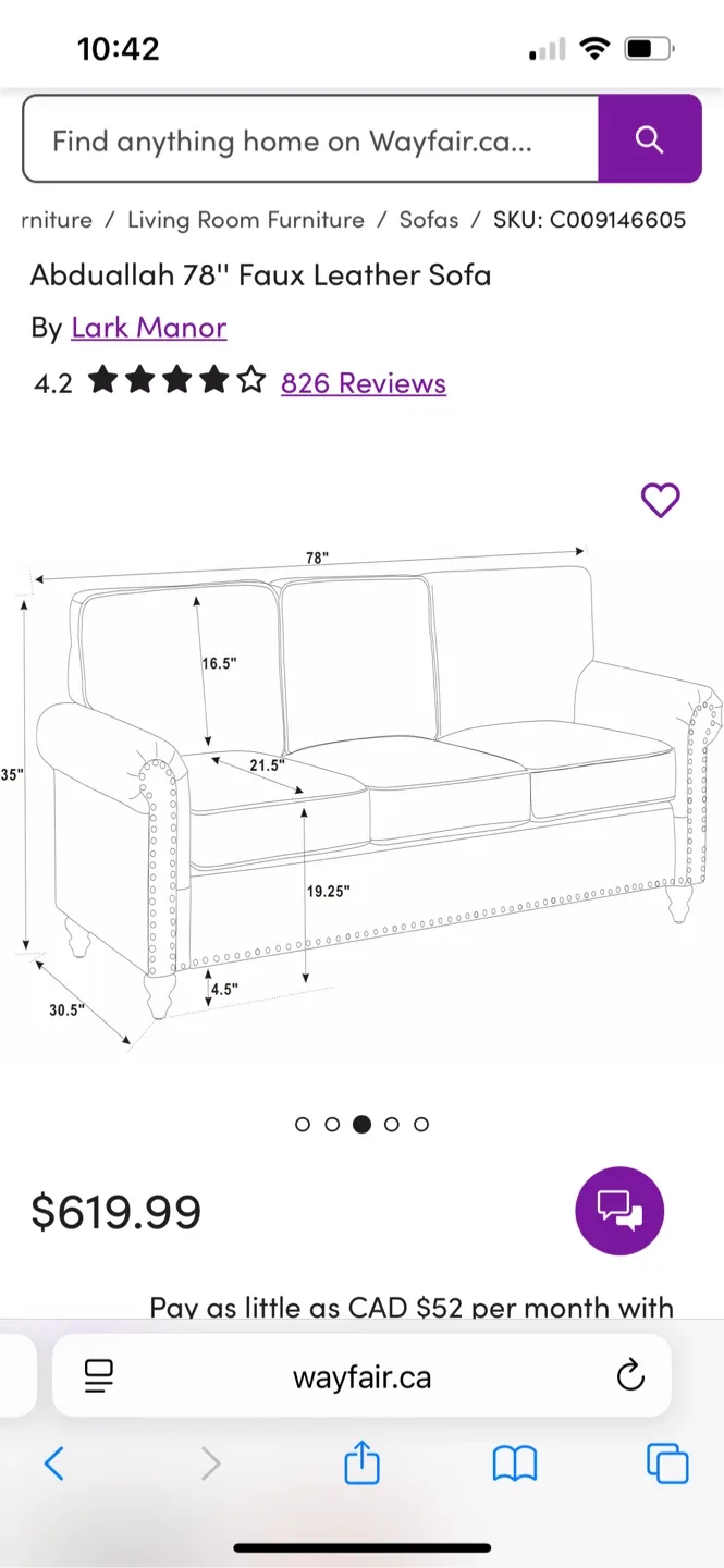 Abdullah 78" Faux Leather Sofa - Ginger image indicator(6)