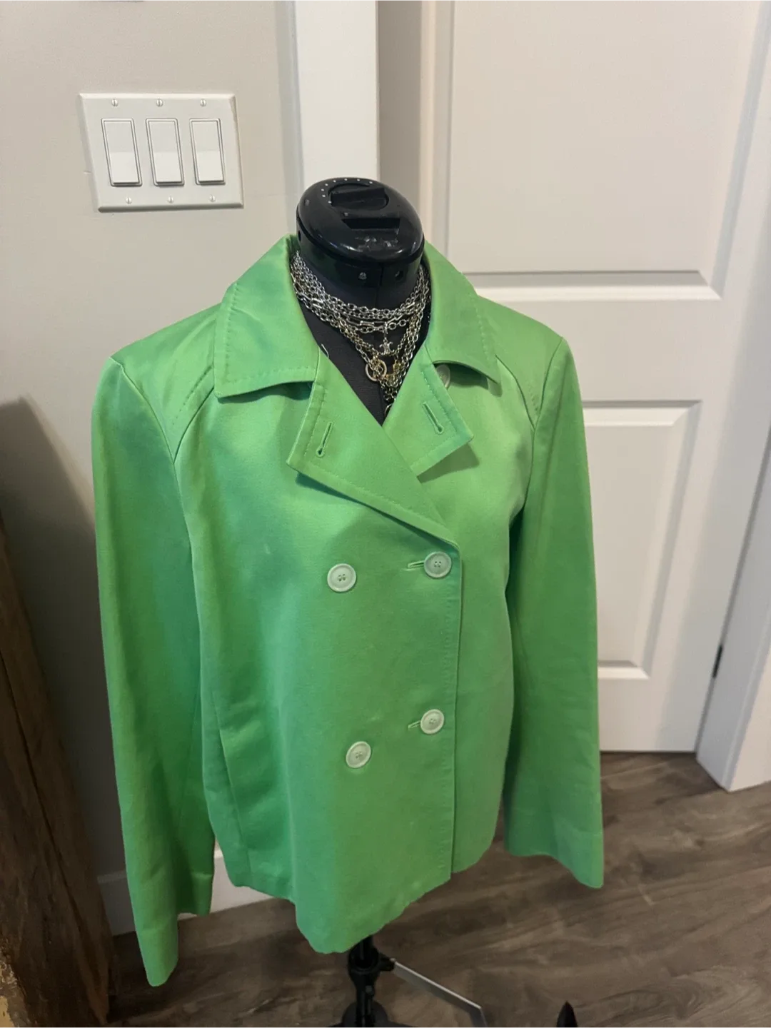 MaxMara Lime Double-Breasted Pea Coat - sz 6 image indicator(2)
