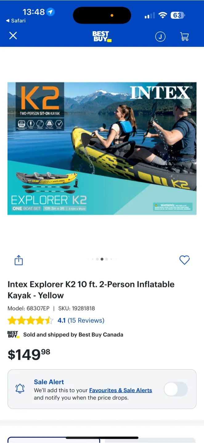 Intex Explorer K2 2-Person Inflatable Kayak - Yellow