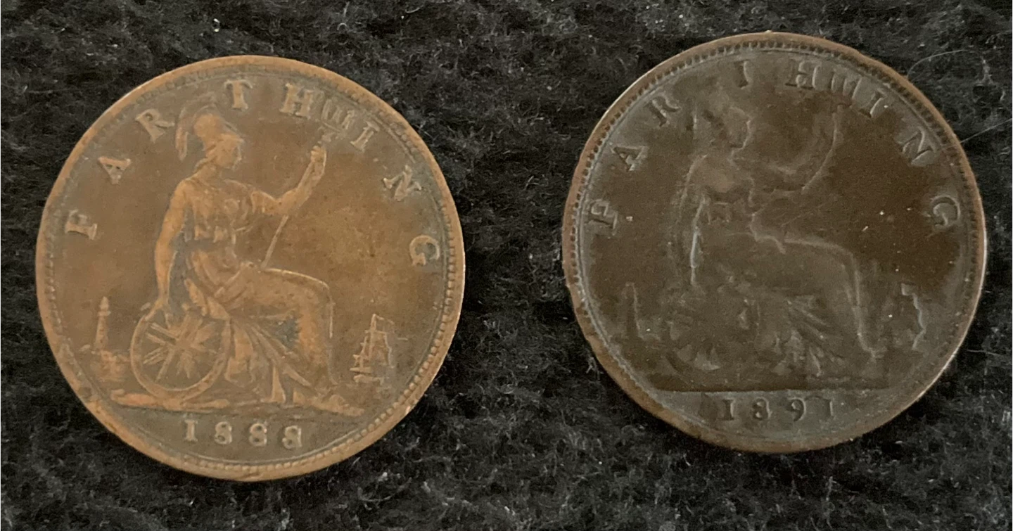 One Farthing Coins - 1888 & 1891 - photo 2