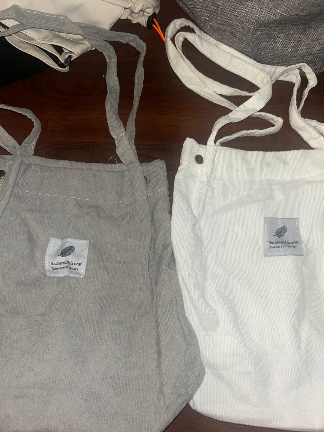 Corduroy Tote Bags - Grey & White