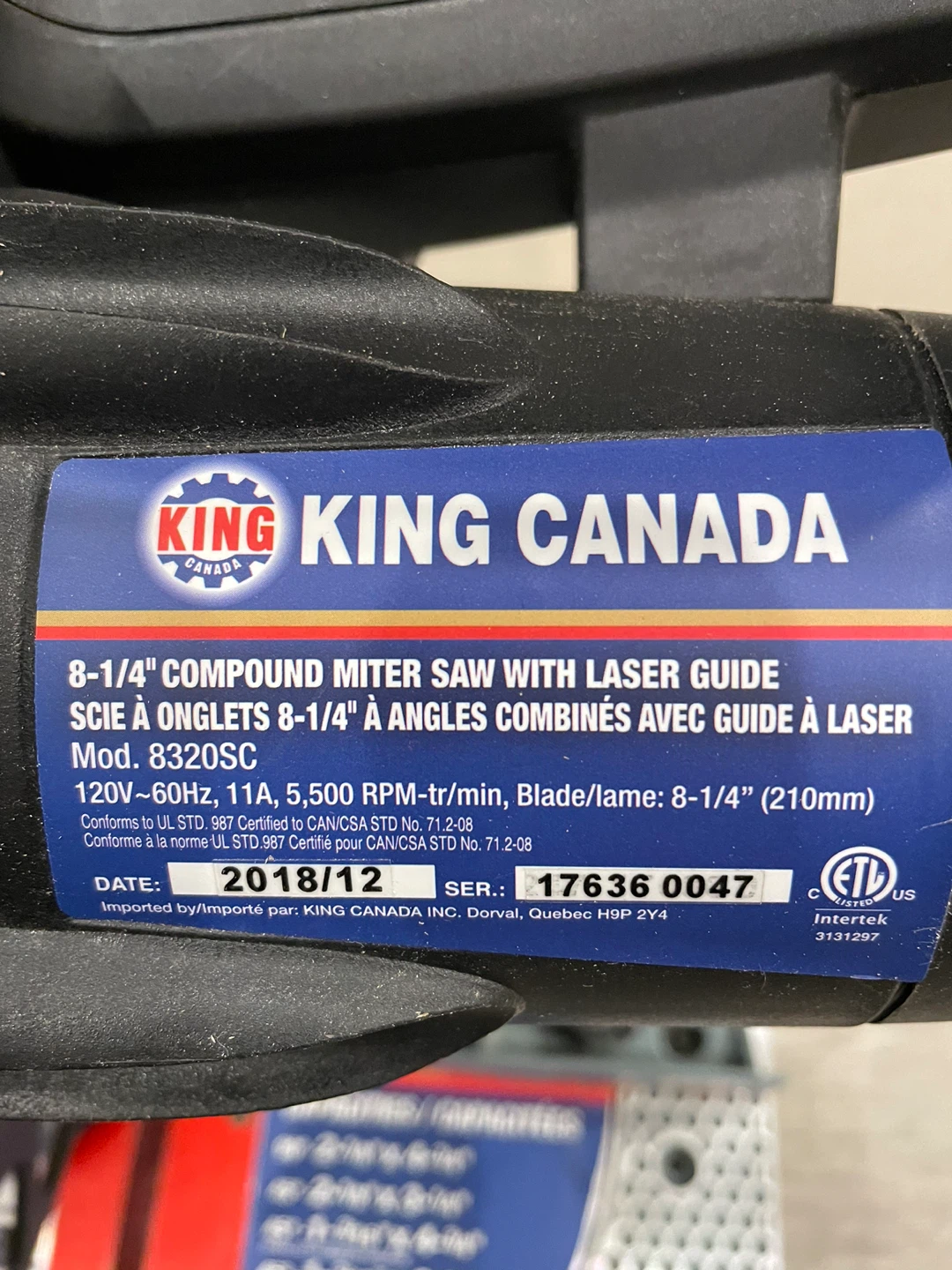 King Canada 8 ¼ Inch Compound Mitre Saw with Laser - photo 4