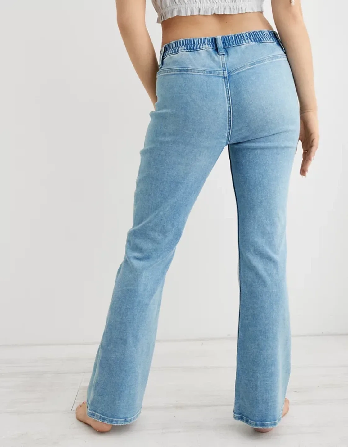 Aerie Light Blue Pull On Stretch Waist Flare Jeans size 14/16 image indicator(3)