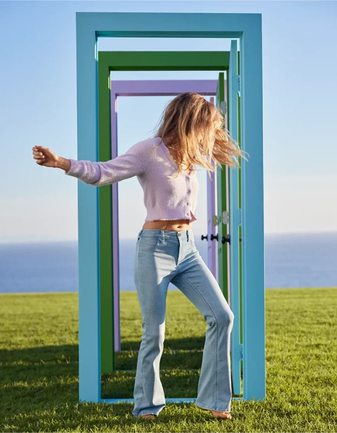 Aerie Light Blue Pull On Stretch Waist Flare Jeans size 14/16 image indicator(4)