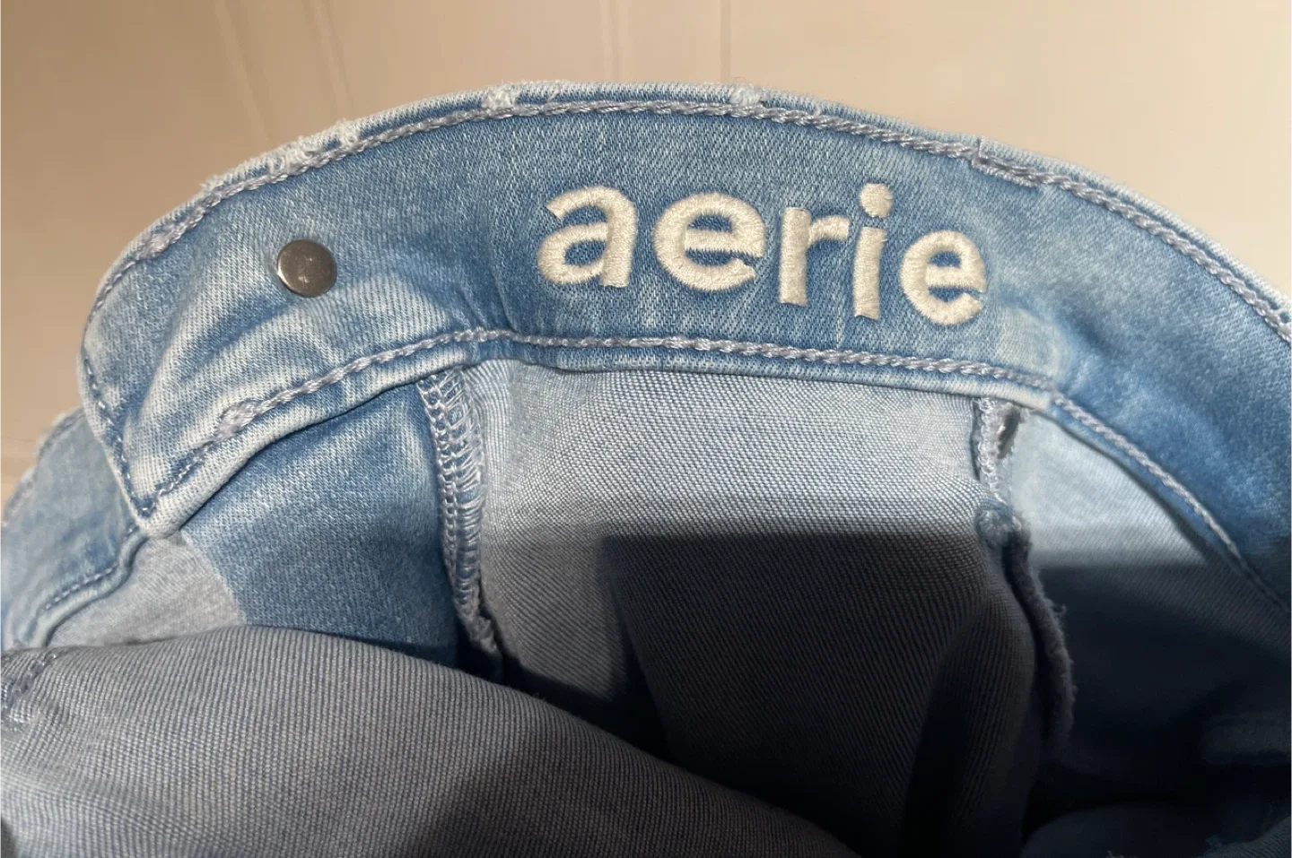 Aerie Light Blue Pull On Stretch Waist Flare Jeans size 14/16 image indicator(10)