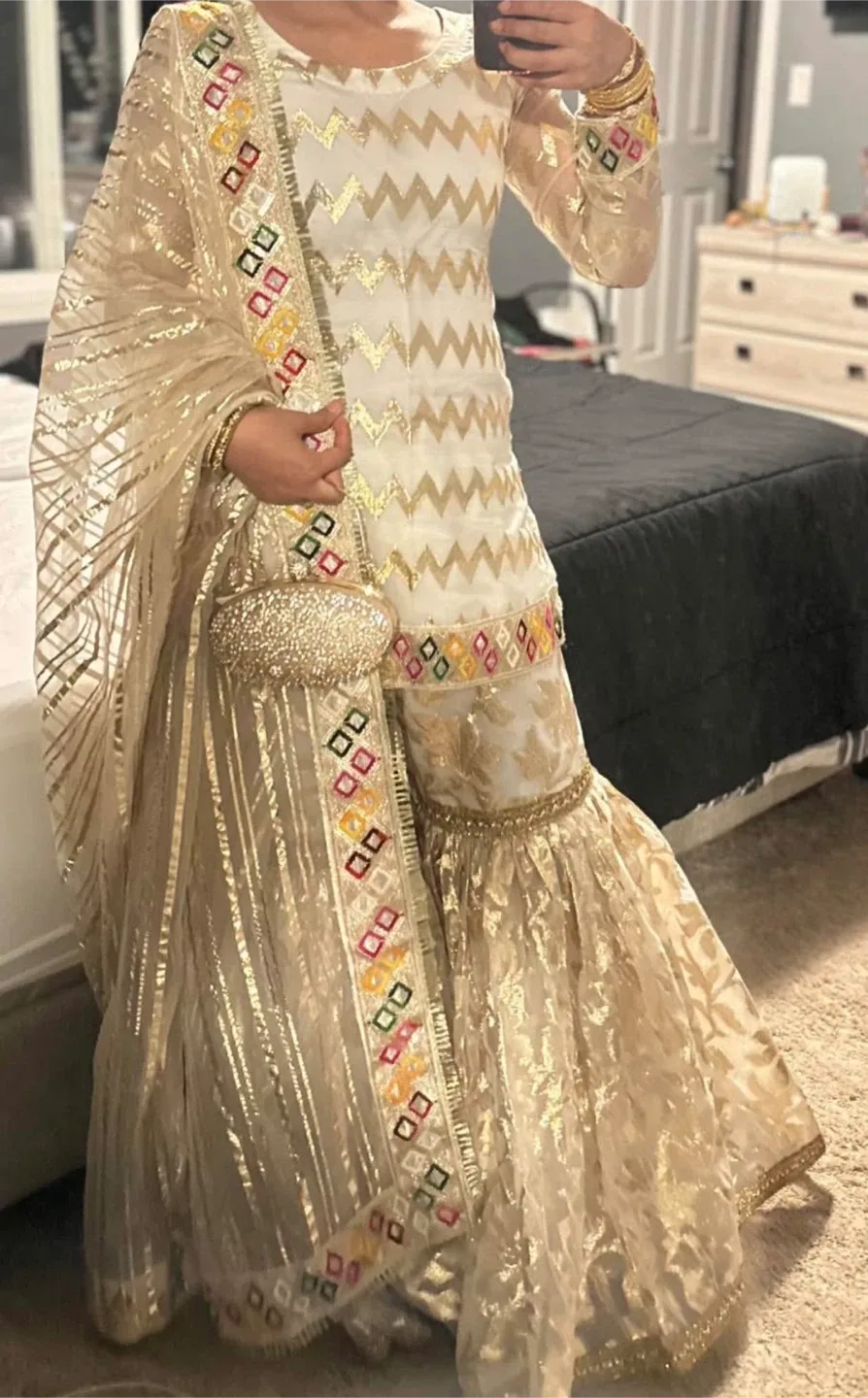 White & Gold Sharara Suit Pakistani image indicator(4)