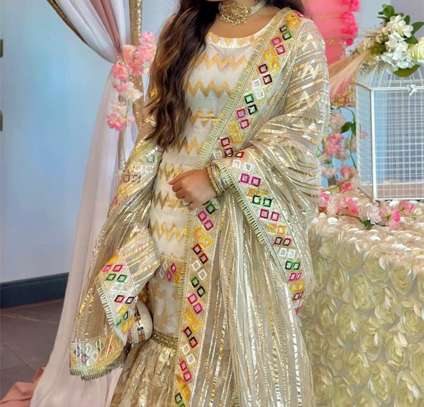 White & Gold Sharara Suit Pakistani image indicator(2)