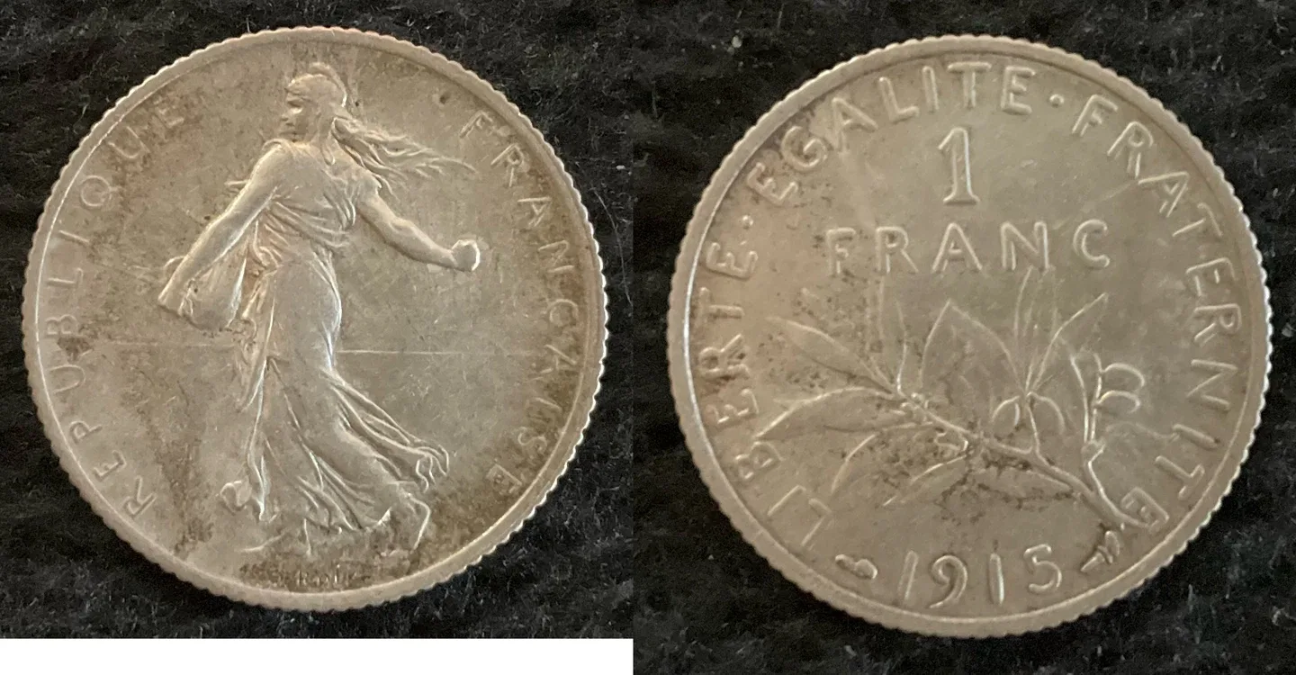 1915 France 1 Franc Coin thumbnail