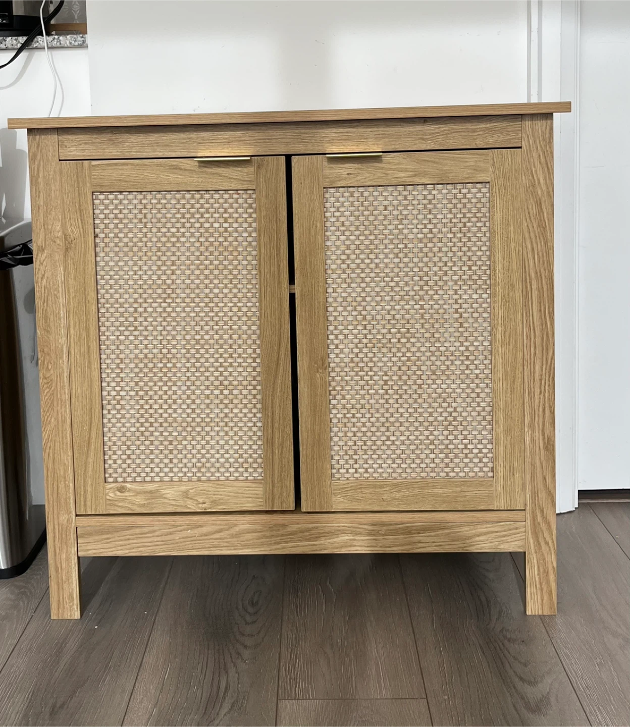 Rustic oak Wooden Cabinet with Rattan Doors
