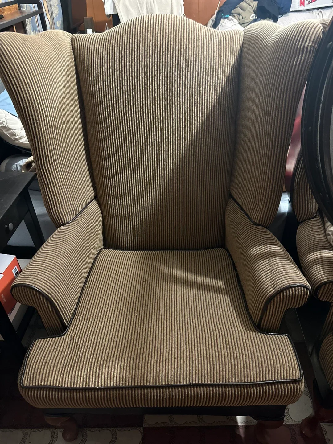 Wingback Armchair - Striped Fabric