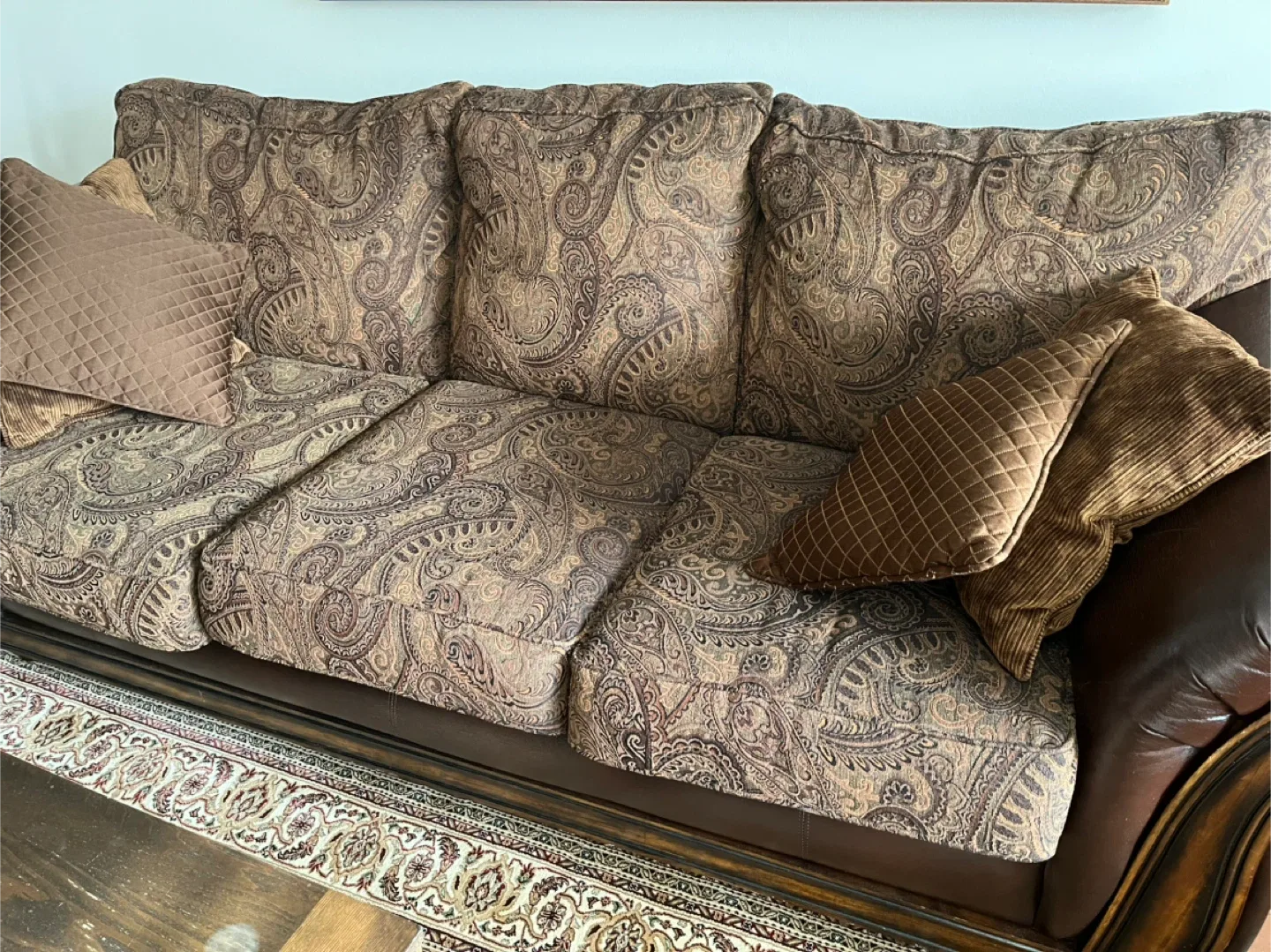 Brown Patterned Sofa and Loveseat Set