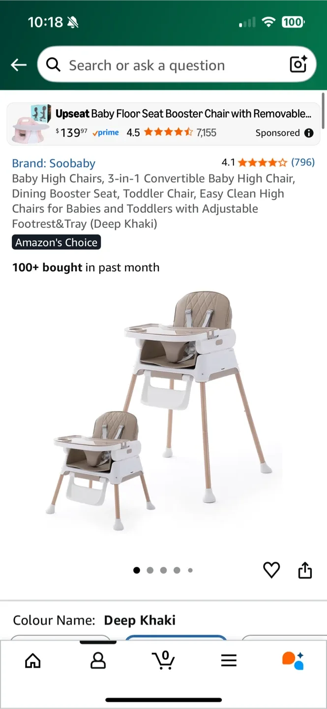 Soobaby 3-in-1 Convertible High Chair - Deep Khaki image indicator(4)