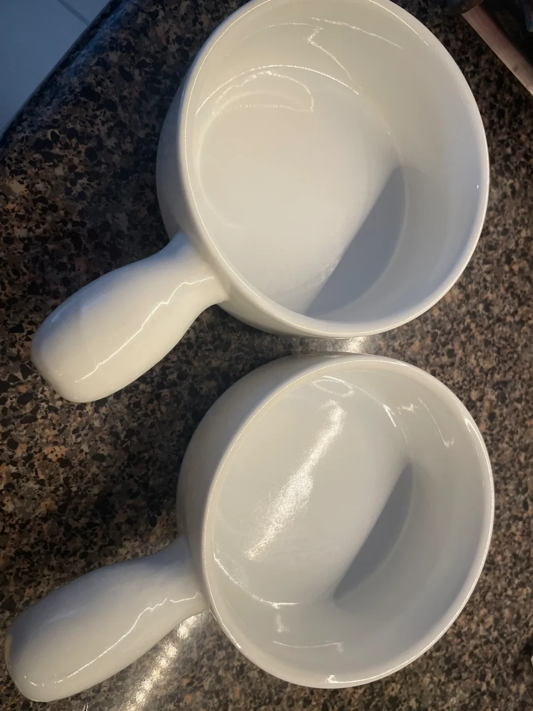 2 White Ceramic Soup Bowls with Handles