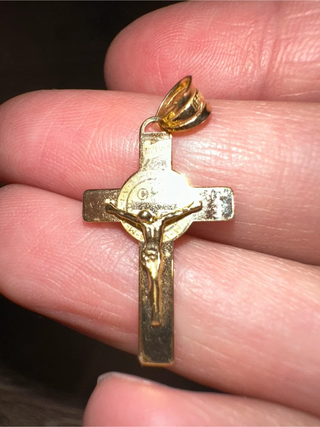 18k Real Gold Crucifix Saint Benedict Pendant