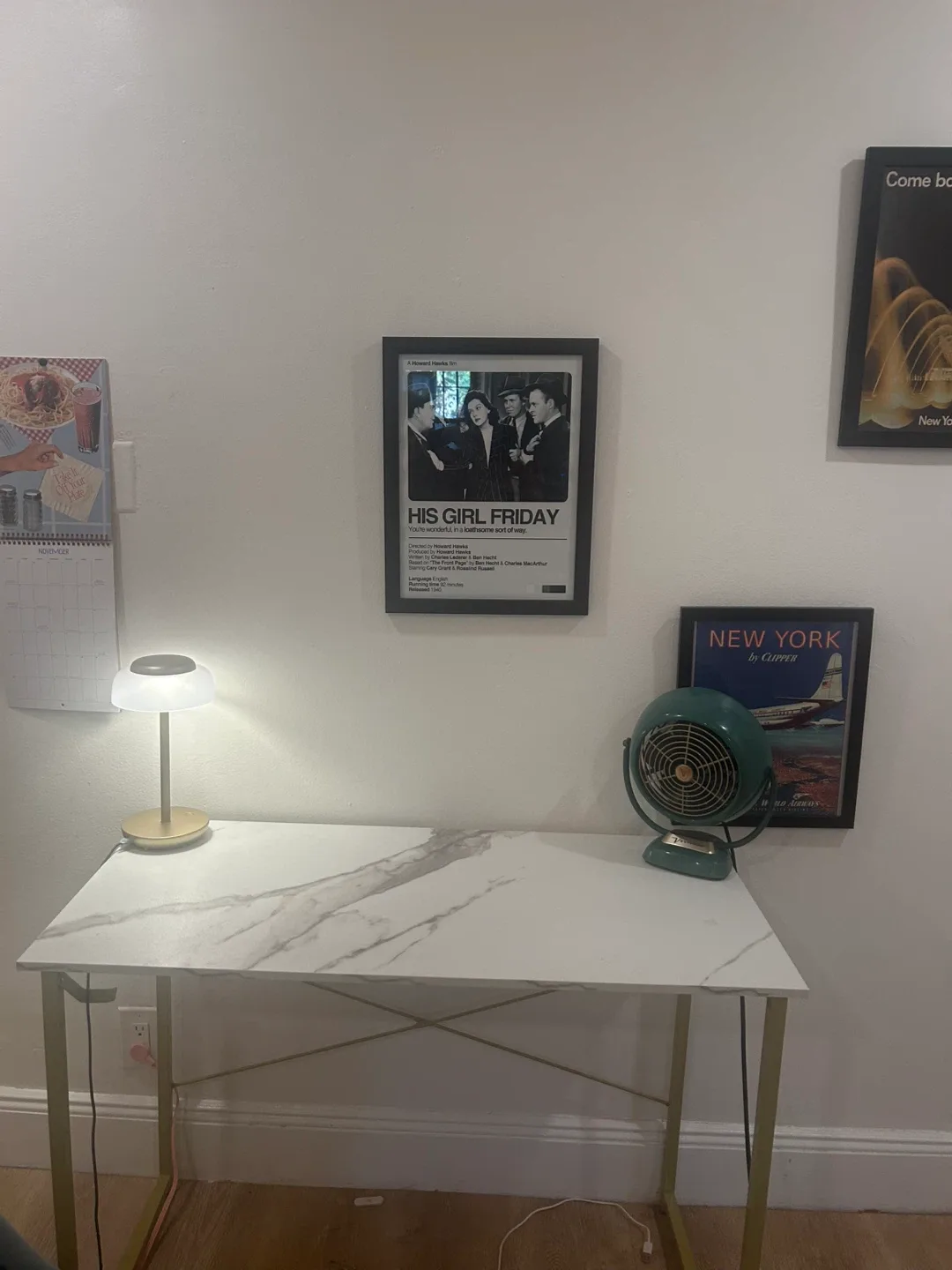 White Marble Top Desk with Gold Legs image indicator(3)