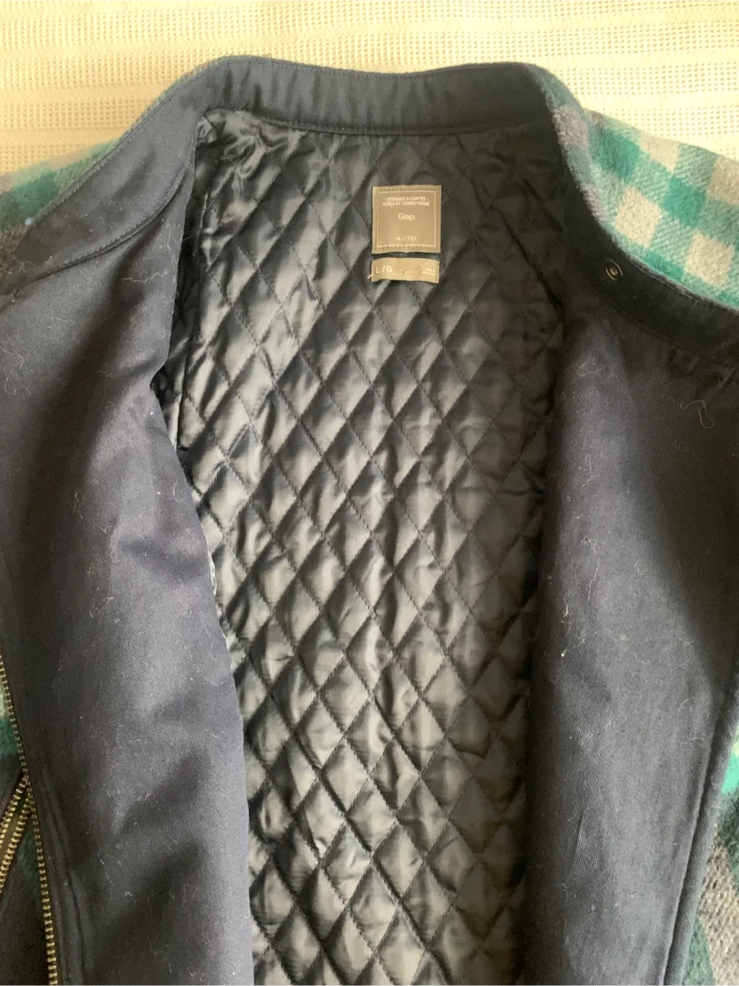 Gap Plaid Wool Blend Moto Jacket - Size L image indicator(2)