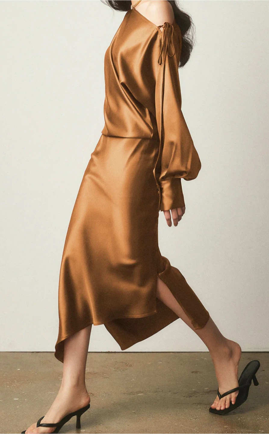 Satin Asymmetrical Split Skirt - Size L