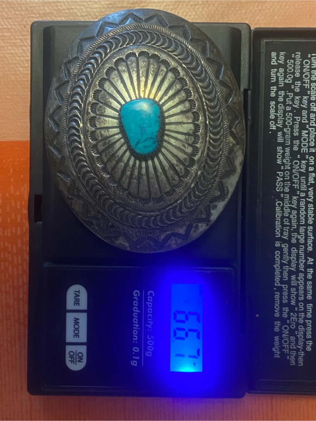 Vintage Sterling Silver Turquoise Belt Buckle image indicator(6)