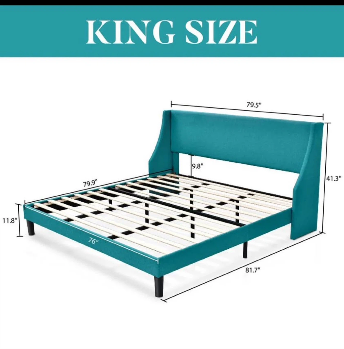 Teal King Size Wingback Bed Frame